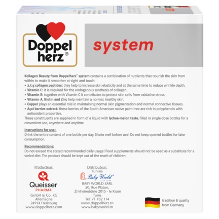 Illustration of the product packaging Doppelherz system KOLLAGEN BEAUTY side view right